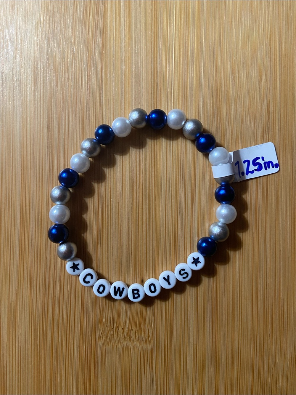 Handmade Dallas Cowboys Team Colors Beaded Bracelet (Size: 7.25in.)